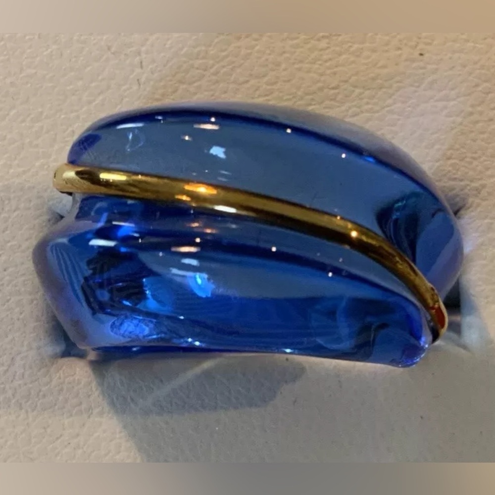 BACCARAT Coquillage Cobalt Blue Crystal Ring 18K Gold Wire France Sz 5.5